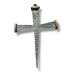 Vintage Hammered Cross Pendant Textured Matte Finish Copper Accents 2.5" Unisex